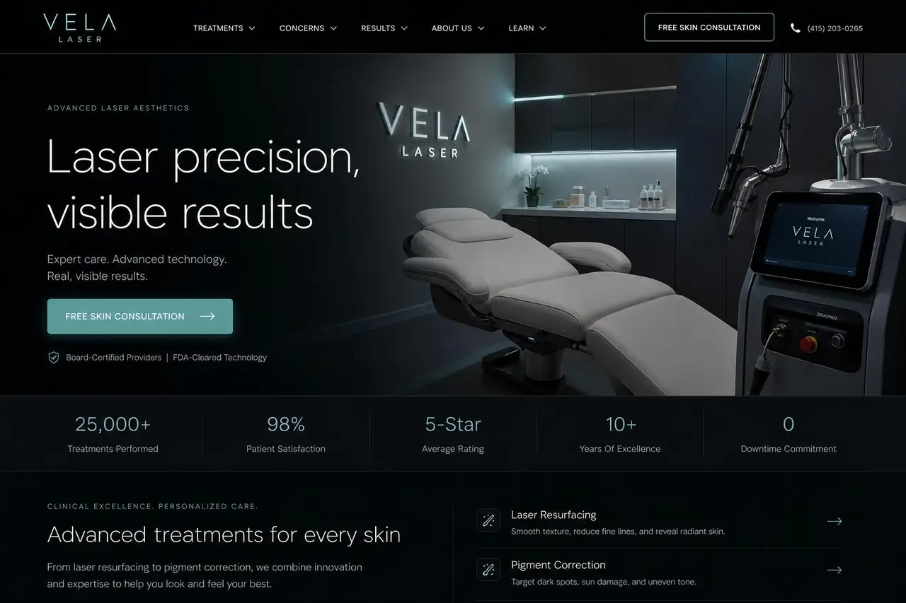Vela Laser website project by AZ Web Studio