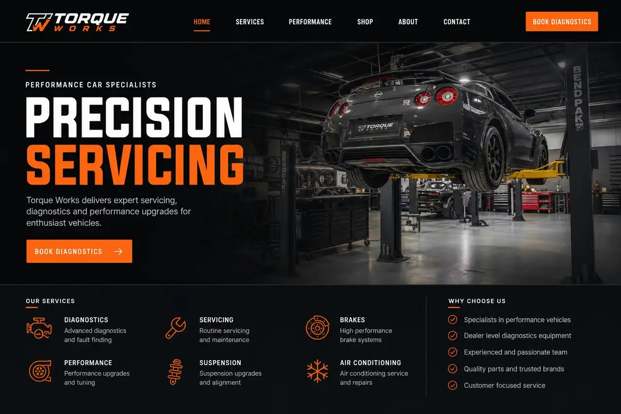 Torque Works website project by AZ Web Studio
