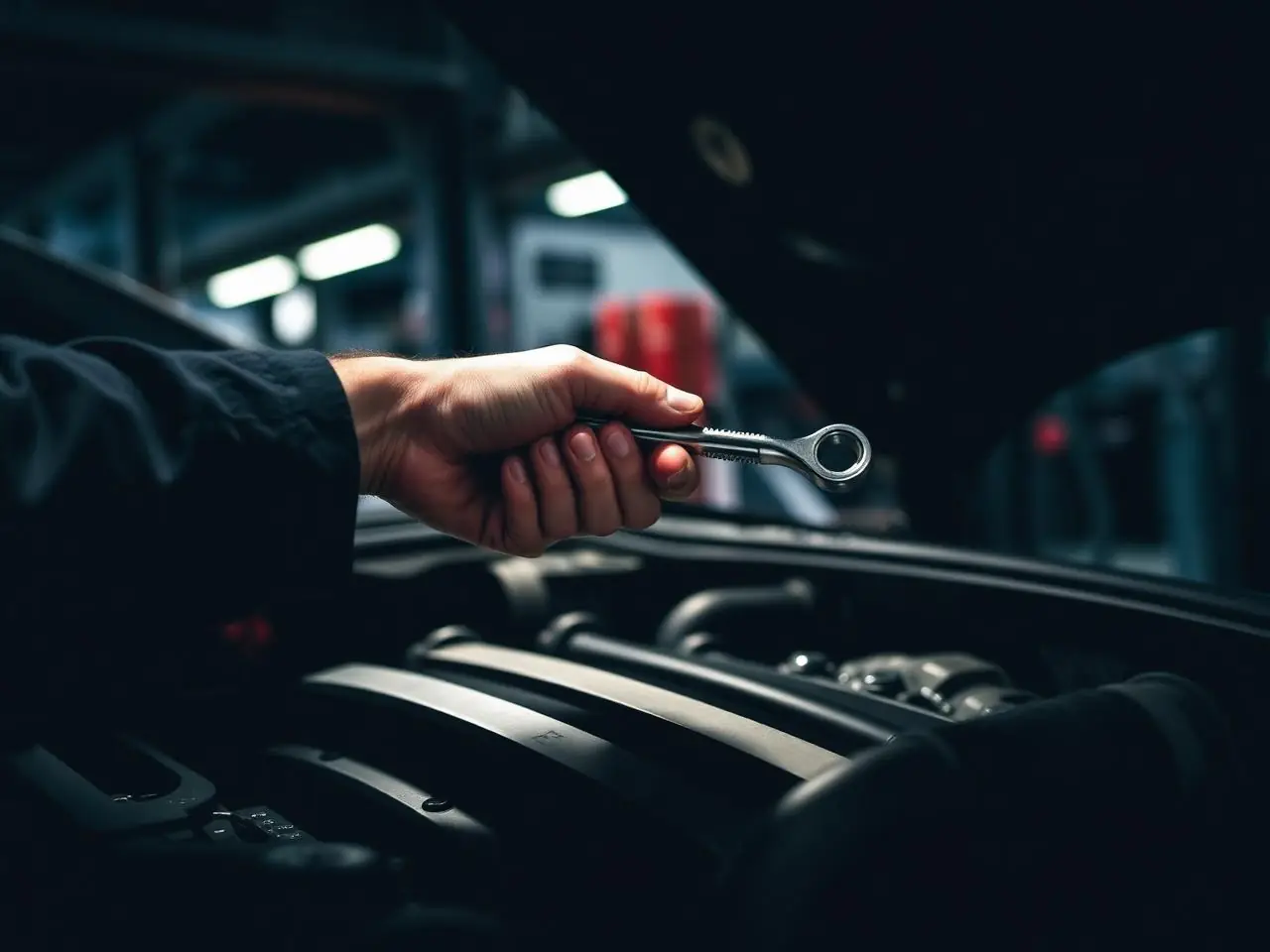 Technician running diagnostics in the garage